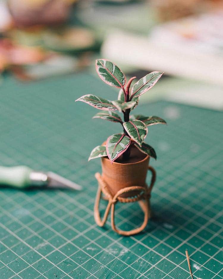 Artist Creates a Tiny Indoor Garden By Crafting Miniature Plants