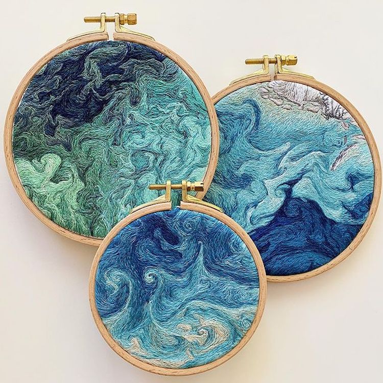 Satellite Stitch Ocean Embroidery Art