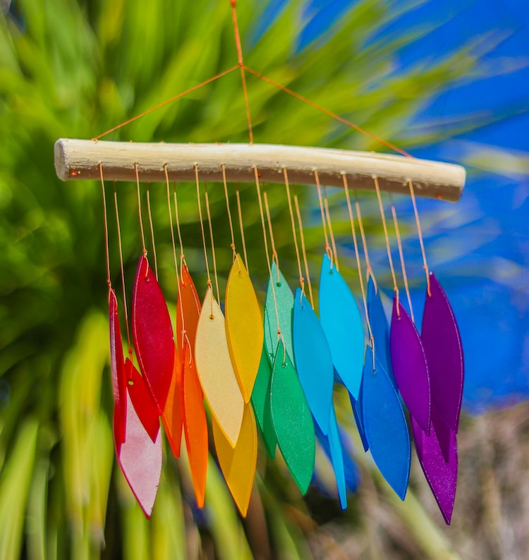 Rainbow Glass Feather Wind Chimes