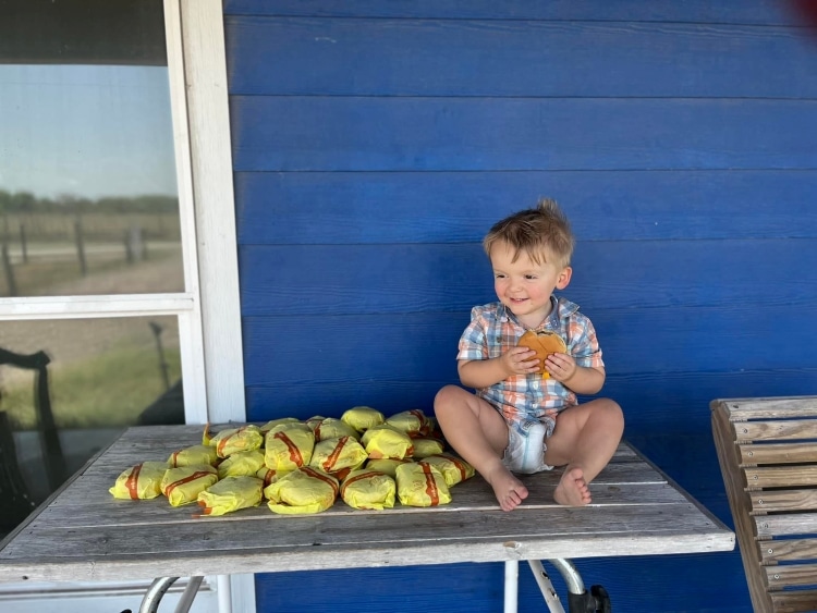 Two-Year-Old Barrett, Posing With His 31 Cheeseburgers
