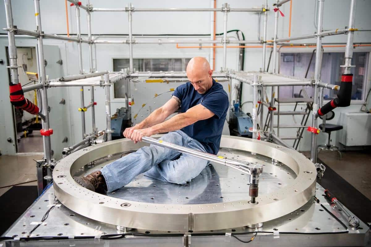 Engineering Technician Ryan Fischer torques the Force Gauge Ring