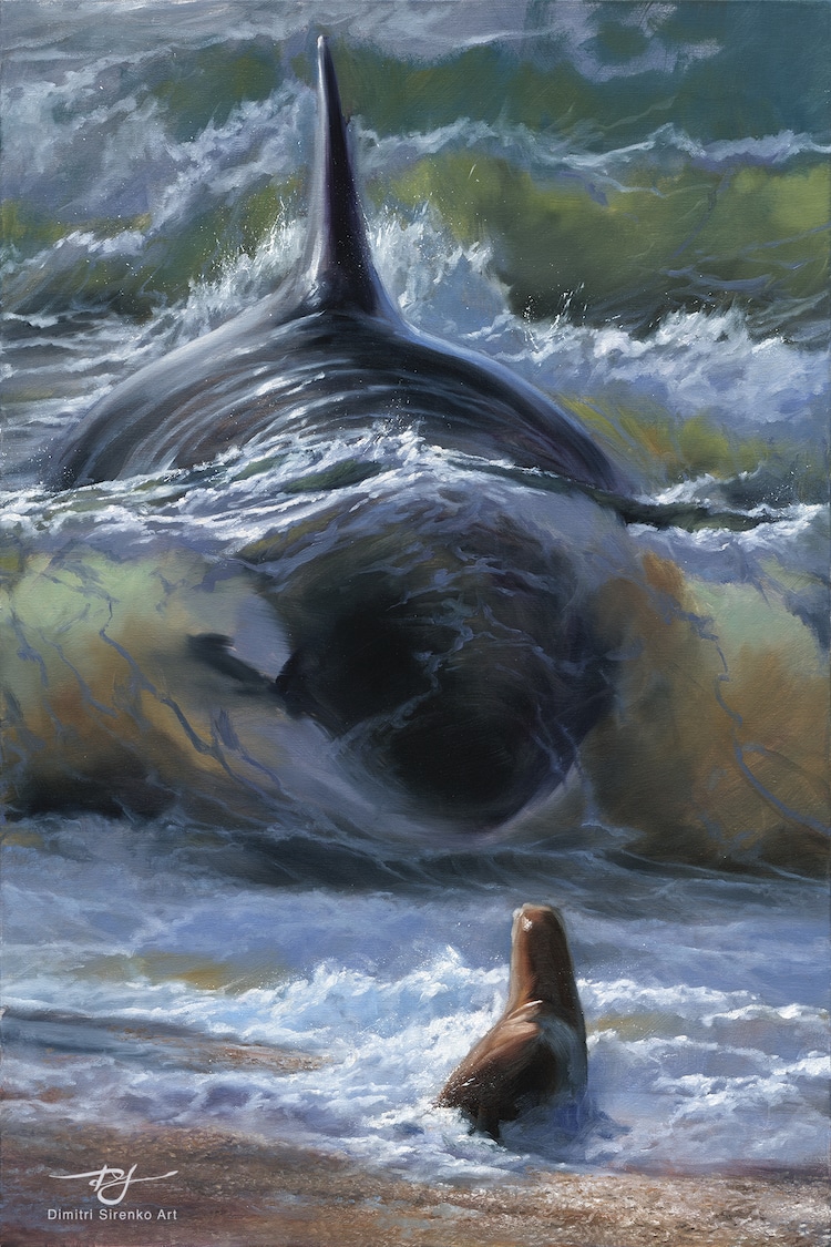 Dramatic Painting Illustrates a Tense Showdown Between a Killer Whale