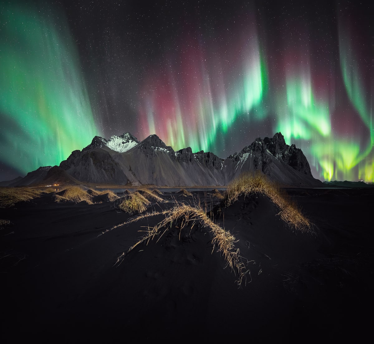 Northern Lights over the famous Icelandic mountain, Vestrahorn