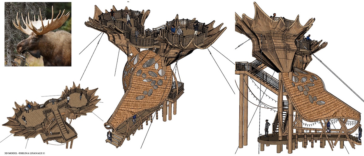 Sketches for Alaska Moose Observation Deck Concept by Thilina Liyanage