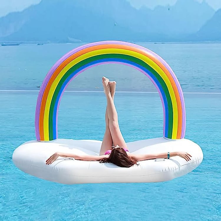Woman on a cloud pool float