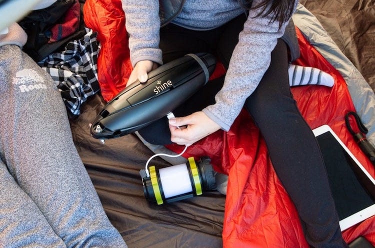 Shine Turbine charging device in a tent