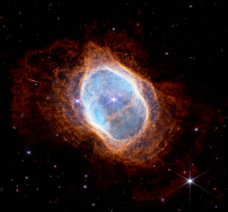 Southern Ring Nebula imaged by Webb Space Telescope's NIRCam. 