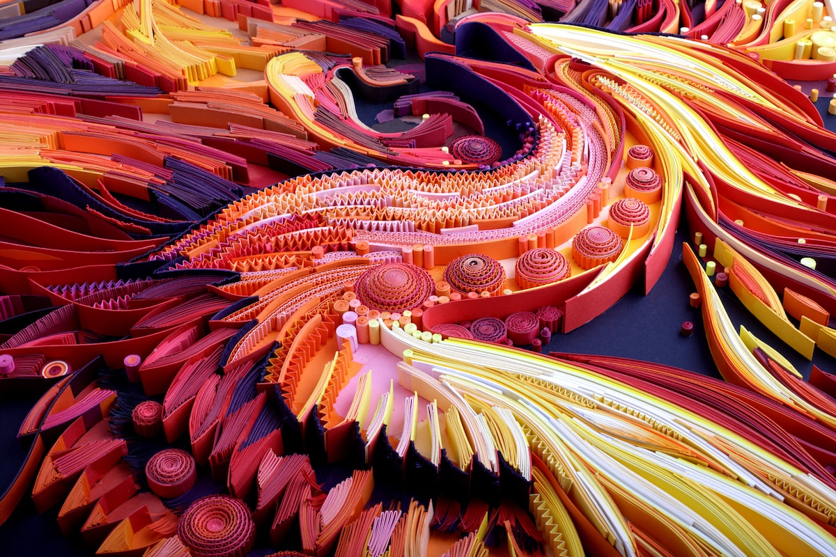 Yulia Brodskaya Creates Paper Quilling Artwork on Black Backgrounds