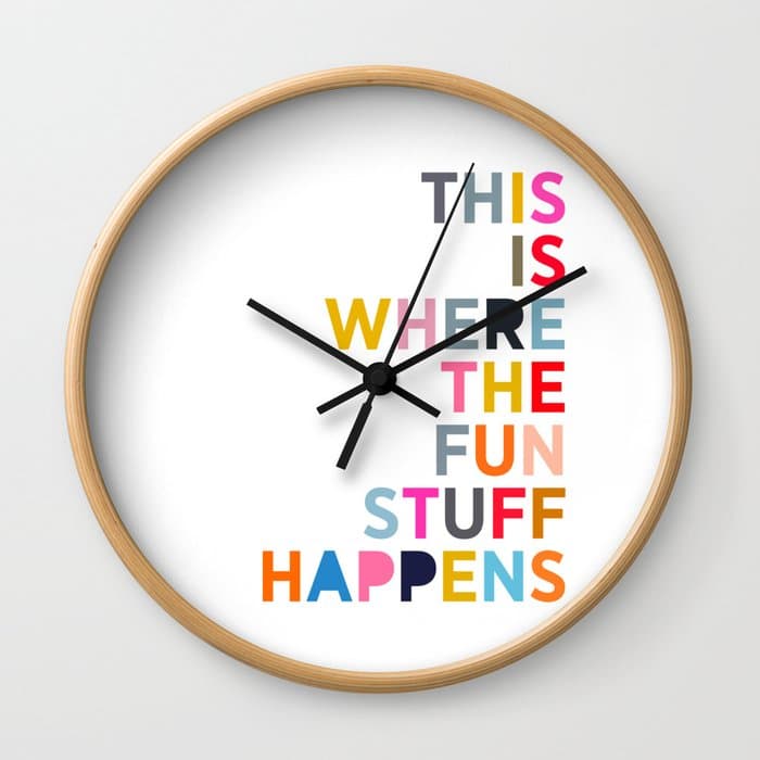 Contemporary Clock with Graphic Design Slogan