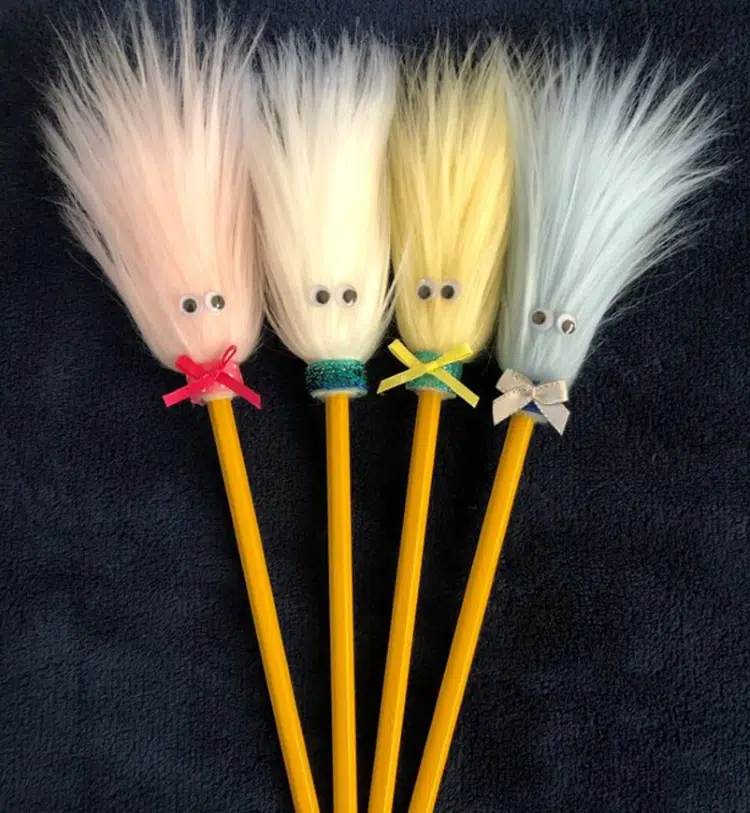 Set Of Four Fuzzy Pencils With Bows