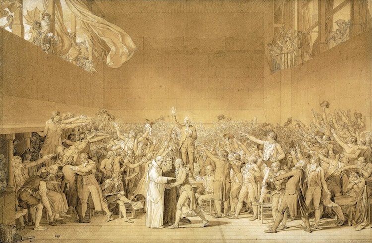 Drawing of the Tennis Court Oath by Jacques Louis David