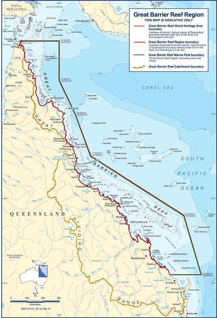map of Great Barrier Reef Off Australia