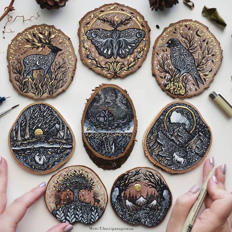 Paintings on Wood by Melpomeni Chatzipanagiotou