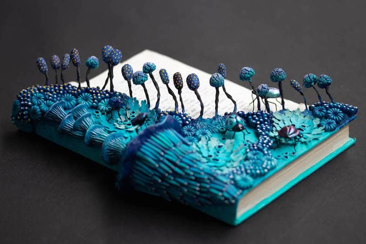 Books and flora sculptures by Stephanie Kilgast
