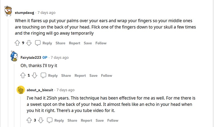 Objava na Redditu o triku s tinitusom