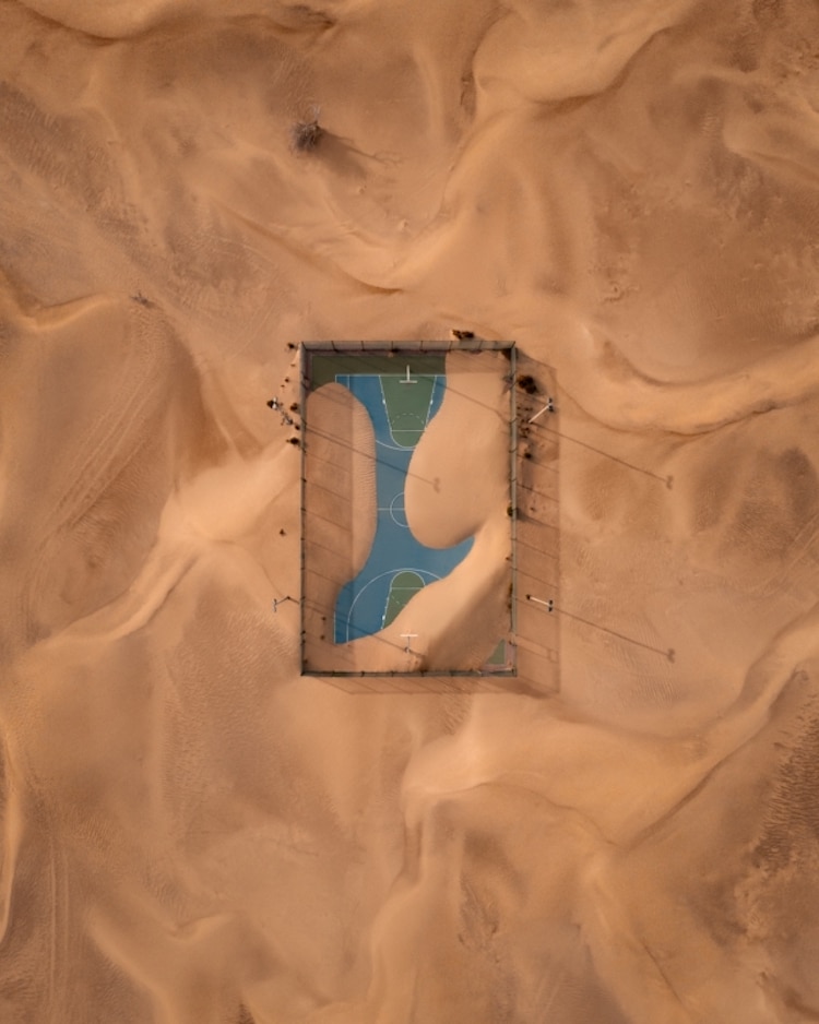 Basketball court after a sand storm in the United Arab Emirates
