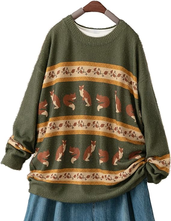 Oversize Graphic Sweater with Fall Theme