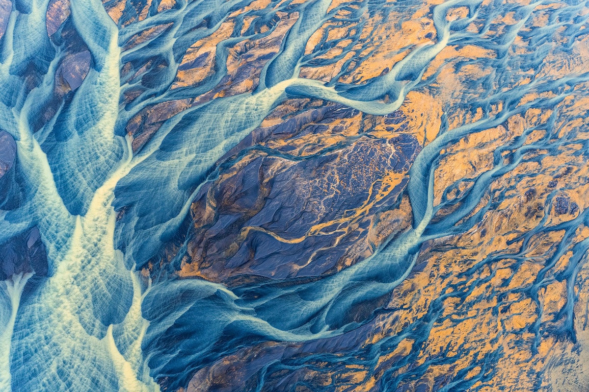 Aerial View of Glacial River in Iceland