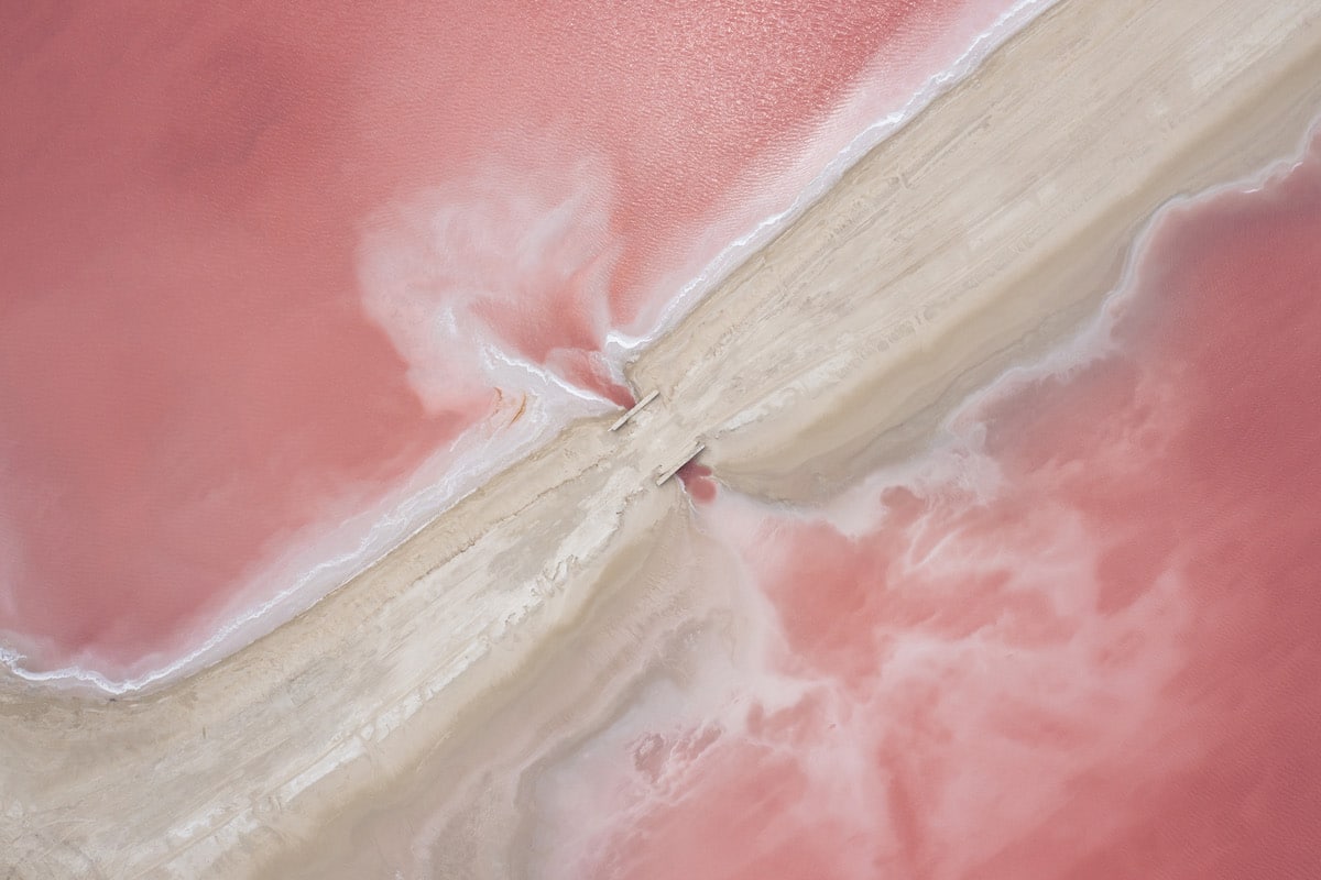 Aerial View of Las Coloradas salt mines in Yucatan