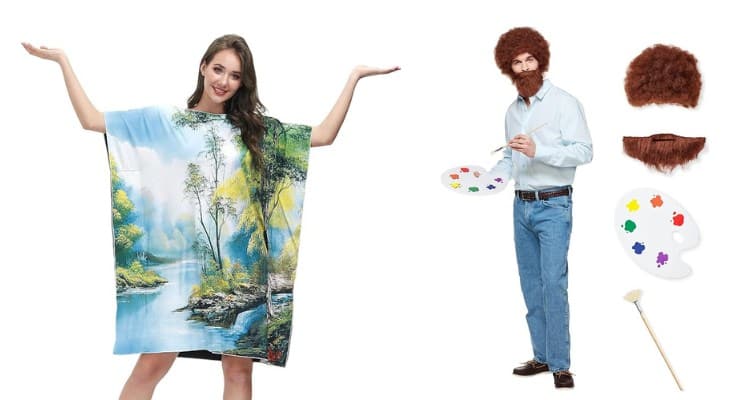 Bob Ross and his painting Halloween costume