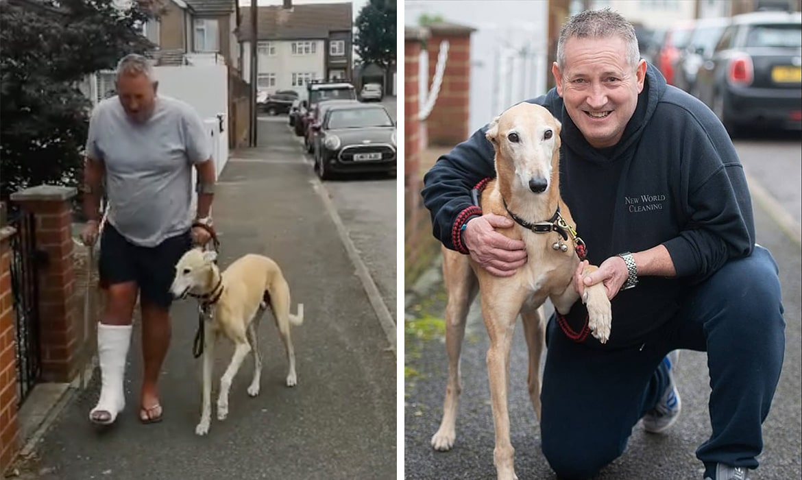 Russell Jones' dog Billy copies his limp