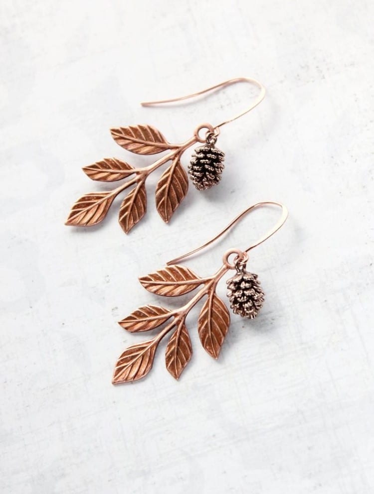 Rose Gold Branch and Pinecone Dangles