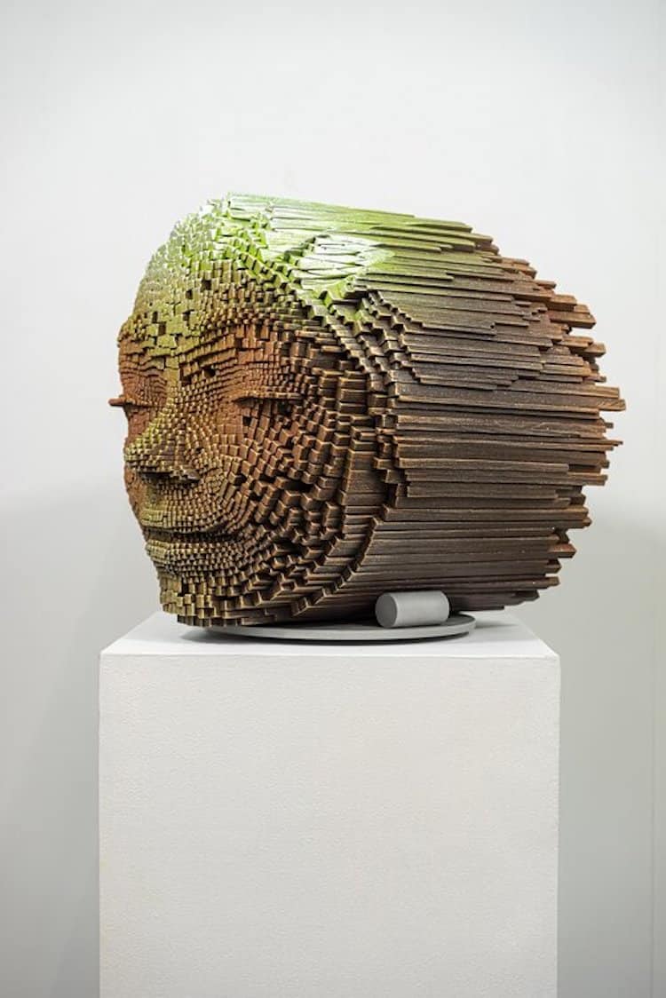 Pixelated Face Sculptures by Gil Bruvel