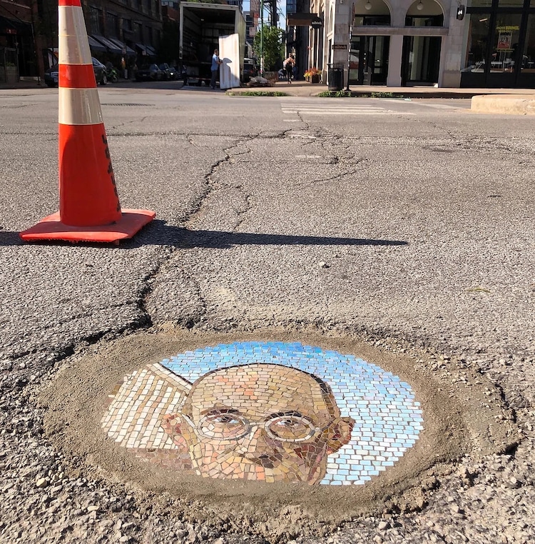 Colorful Mosaic Art in Potholes by Jim Bachor