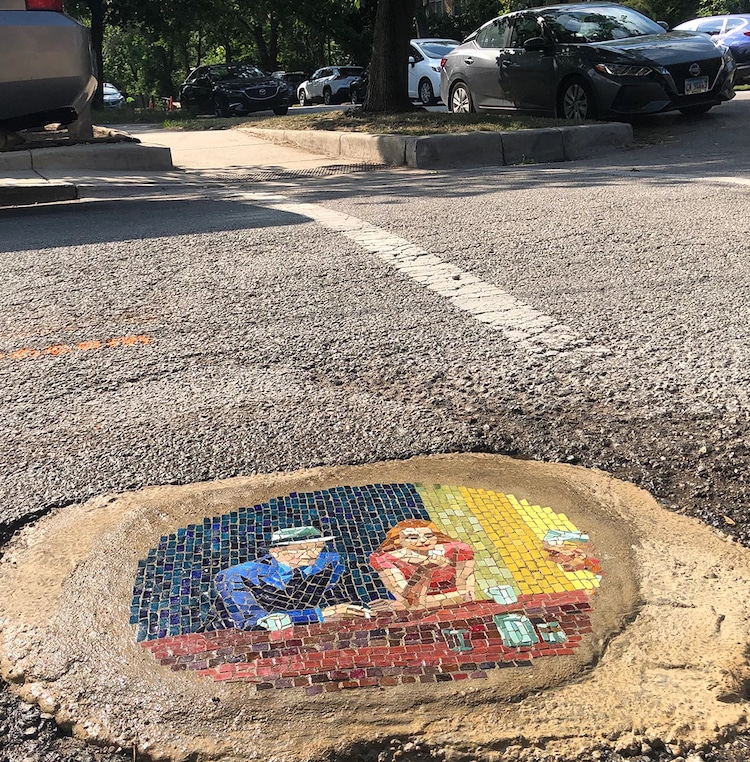 Colorful Mosaic Art in Potholes by Jim Bachor