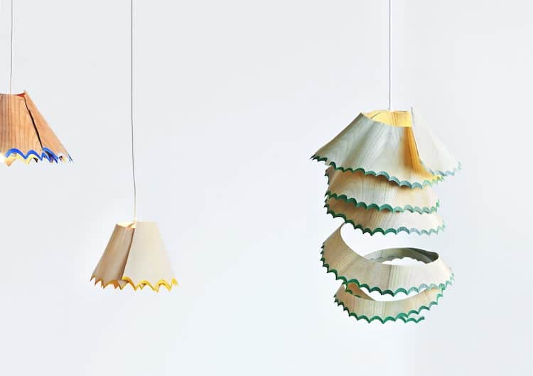 Wood Chandeliers That Look Like Pencil Shavings by Nanako Kume