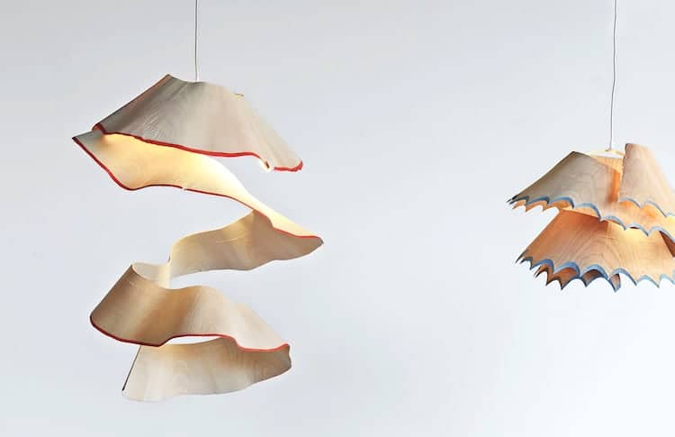 Wood Chandeliers That Look Like Pencil Shavings by Nanako Kume