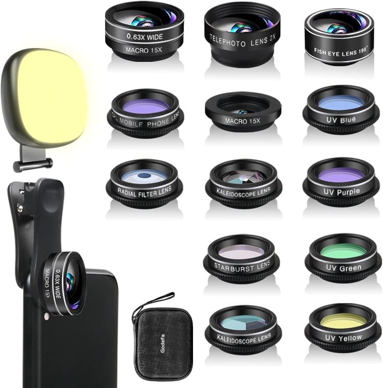 Phone Camera Lens Kit, 14 in 1 Lenses with Selfie Light 
