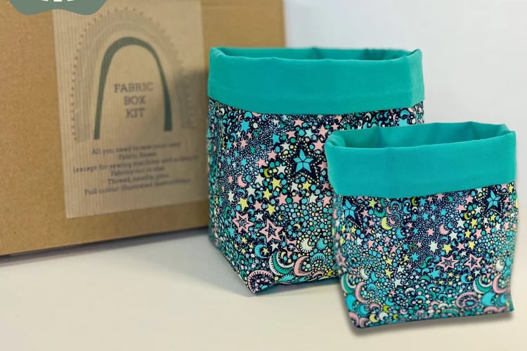 Teal Patterned fabric baskets