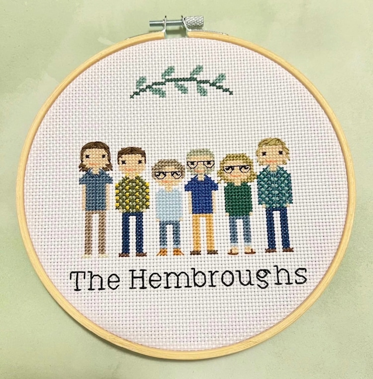 Cross-stitch family on a hoop