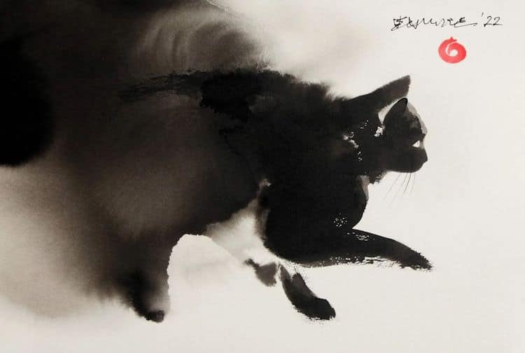 Cat Ink Drawing by Endre Penovac