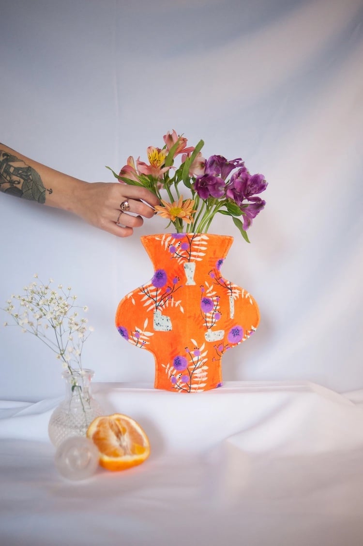 Orange Wild Flowers Fabric Vase