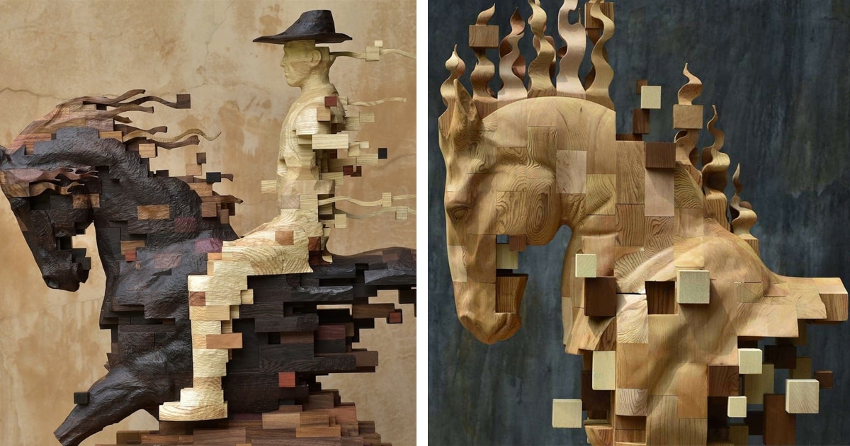 Wooden Sculptures Look Like They're Glitching Out