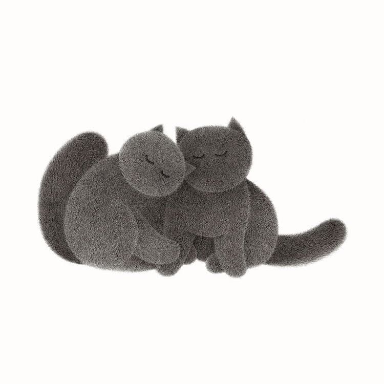 Fluffy Cat Drawings by Kamwei Fong