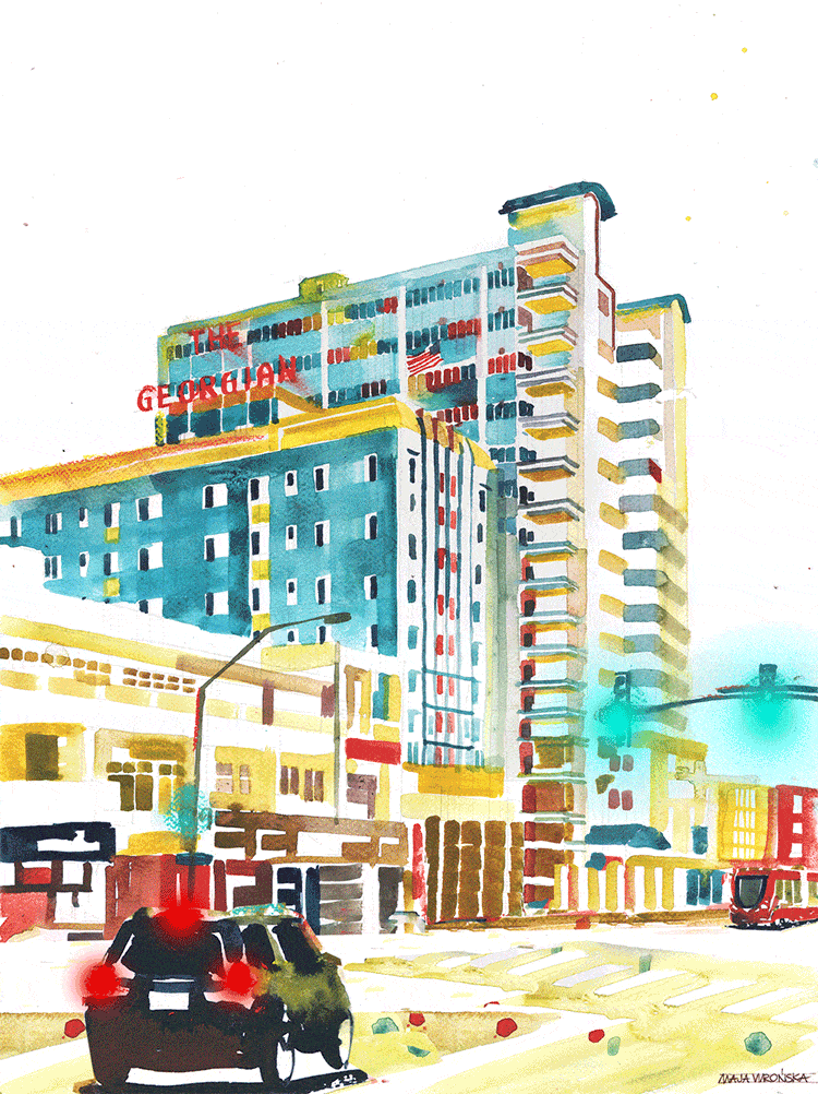 Watercolor Architecture Paintings as GIFS by Maja Wronska