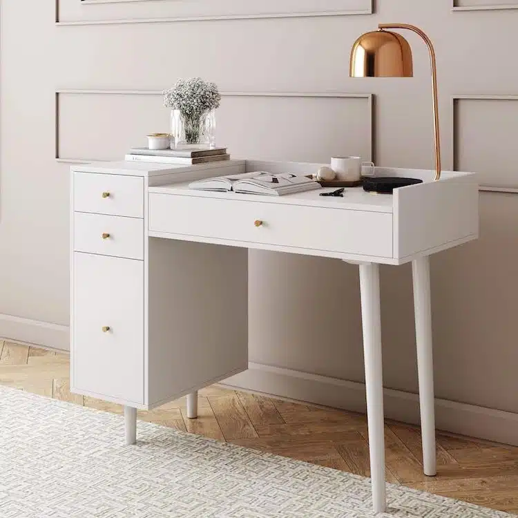 Modern white vanity dressing table makeup desk for teen girl