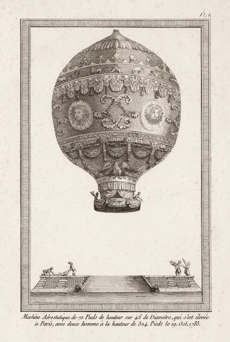 Montgolfier balloon carrying the Marquis d’Arlandes and M. Pilatre de Rozier, Paris, 1783
