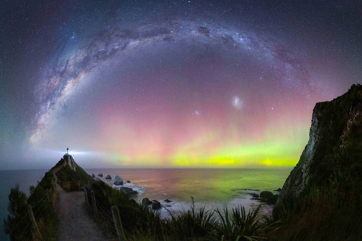 Aurora Over Nugget Point Lighthouse in New Zealand