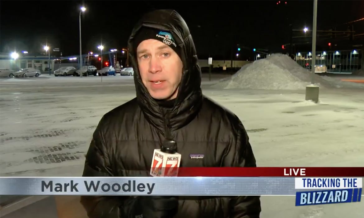 Mark Woodley reporting on a blizzard for KWWL
