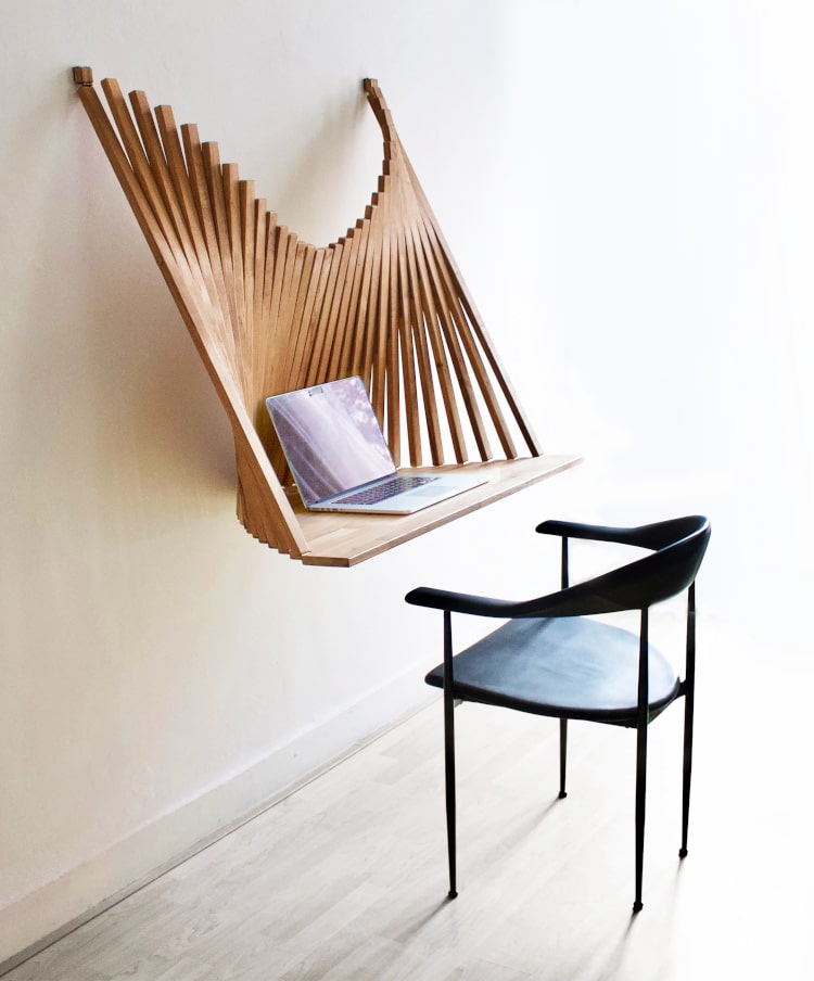 This Elegant Wall Hanging Cleverly Doubles as a Stylish Wood Desk