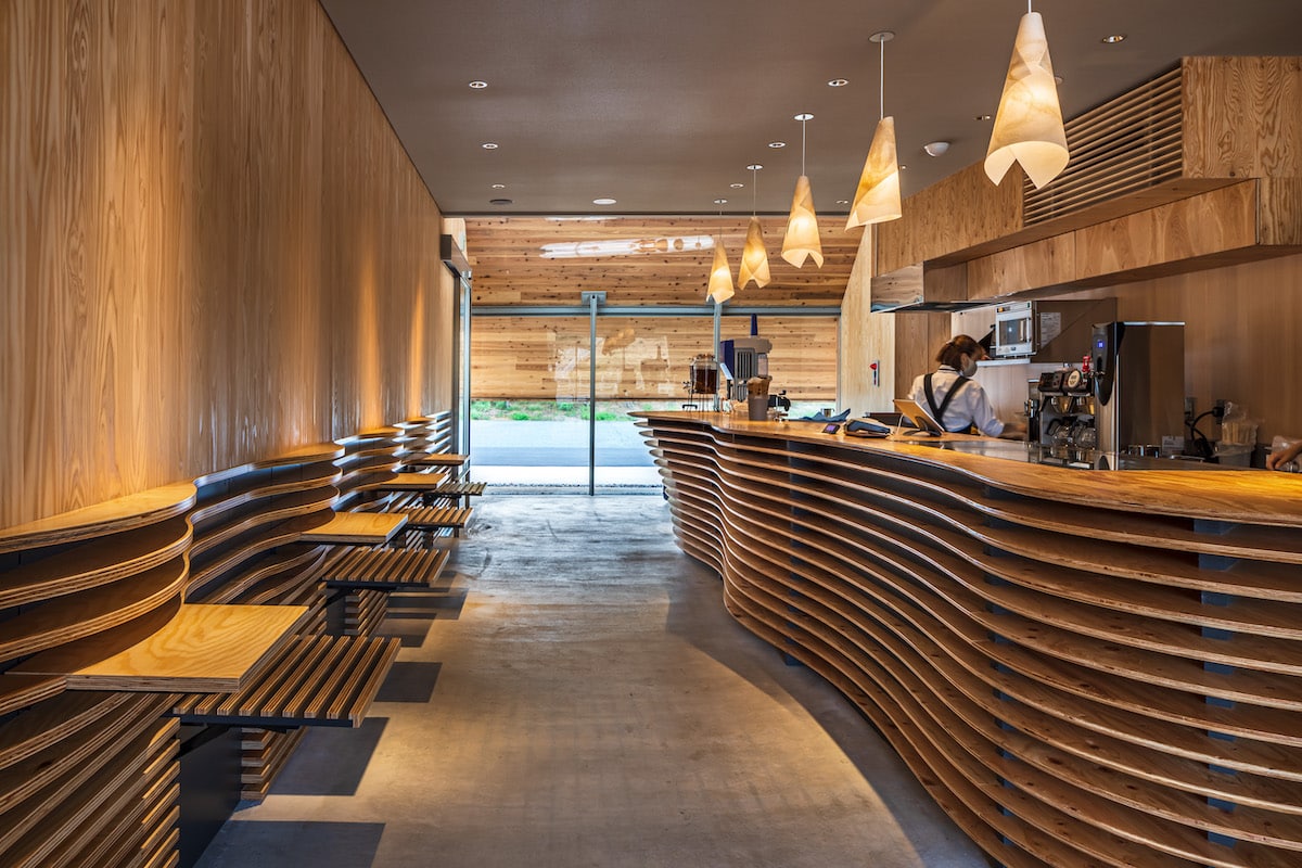 Interior of the Tottori Takahama Café by Kengo Kuma and Associates