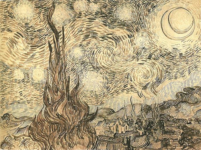 Starry Night Drawing by Van Gogh