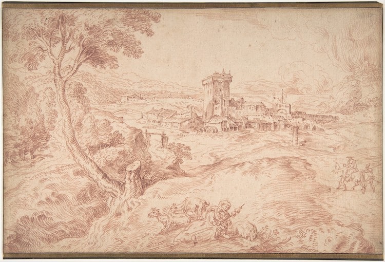 Landscape Drawing by Jean-Antoine Watteau