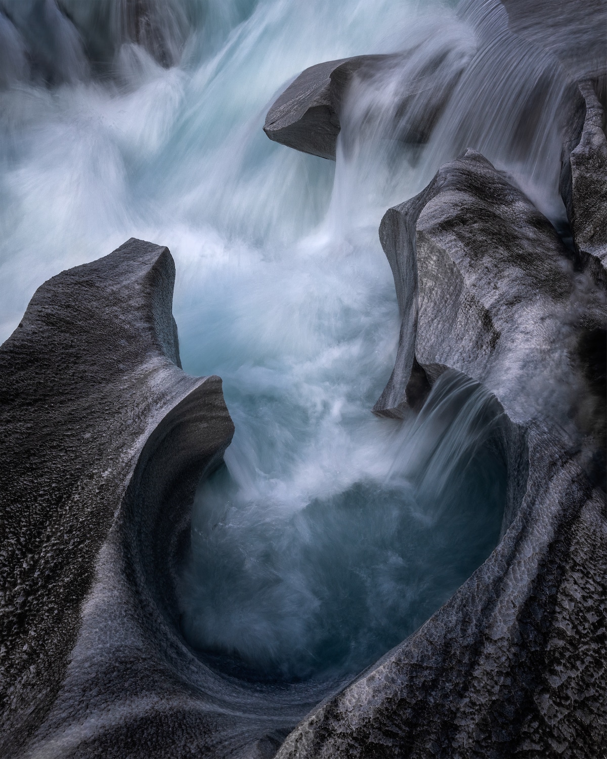 Water Flowing Through Rock Formations in Norway