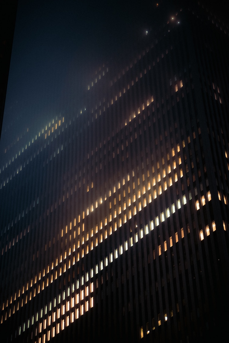 Detail of a Skyscraper at Night in New York