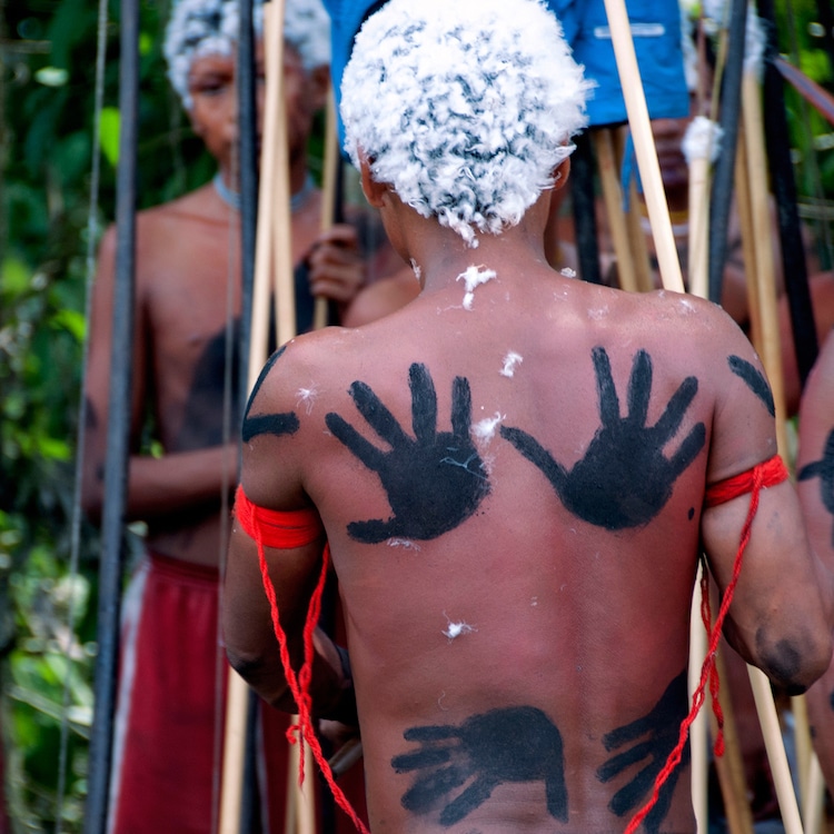 Yanomami Men With Handprints on Their Back